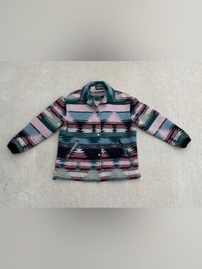 Vintage Braetan Aztec-Pattern Snap Jacket in Teal, Pink & Burgundy